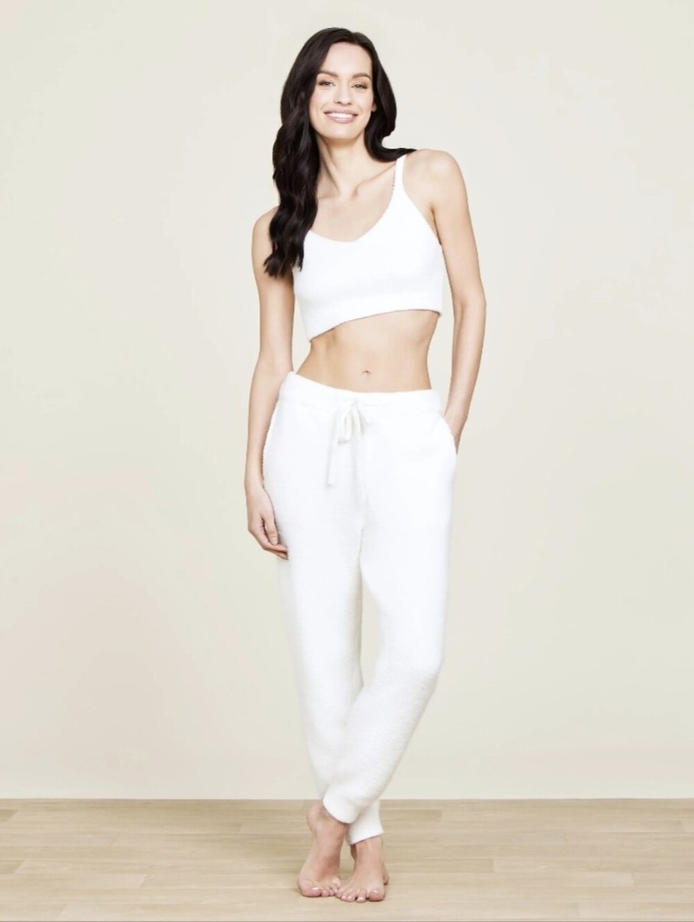 Barefoot Dreams CozyChic Luxe Cropped Cami & Jogger Set In Nude Size M - Picture 2 of 15